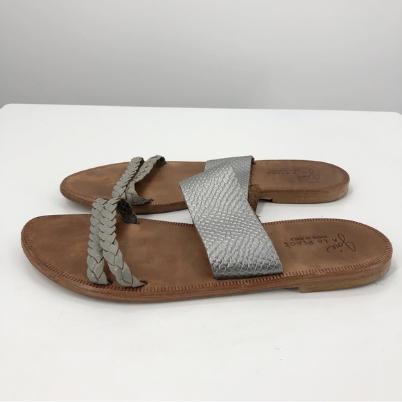 Joie A La Plage Metallic Silver Flat Sandals Womens 41 Straps - Picture 1 of 9